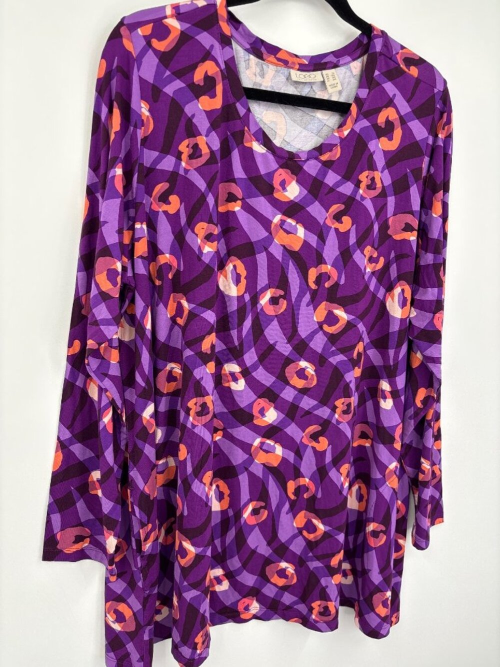 LOGO by Lori Goldstein Printed 230 Rayon Stretch Tunic Top Purple Size 2X - Picture 2 of 6